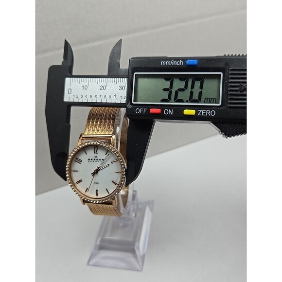 Womens Skagen Rose Gold Crystals 32mm Mother Of Pearl Mesh Watch New Battery